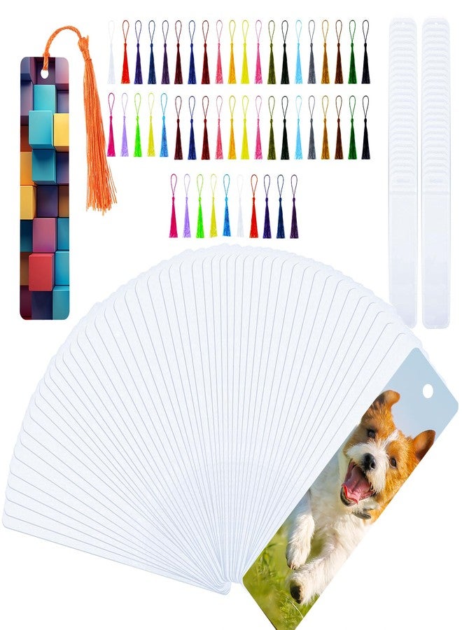 ZhouBoat 50 Sets Sublimation Blank Bookmarks, DIY Blank Aluminum Metal Bookmarks with Clear Bookmark Sleeves Tassels and Self-Sealing Bags for Crafts Birthday Reading Back to School Supplies - Image 1